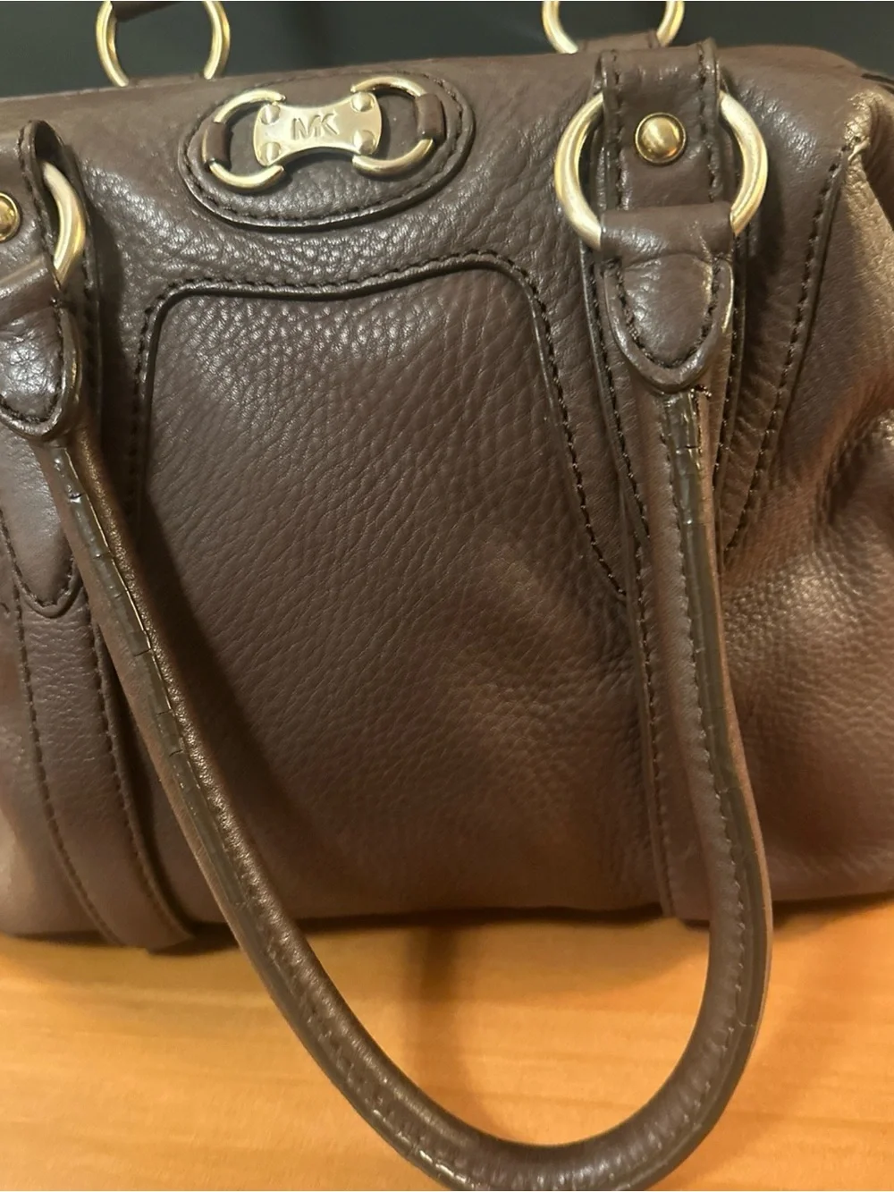 Michael Kors Chocolate Brown Pebbled Leather Satchel with Gold Hardware